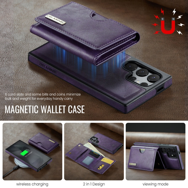 For Samsung Galaxy S24 Ultra 5G DG.MING M6 Series RFID Tri-fold Card Bag Removable Leather Phone Case(Purple) - Galaxy S24 Ultra 5G Cases by DG.MING | Online Shopping UK | buy2fix