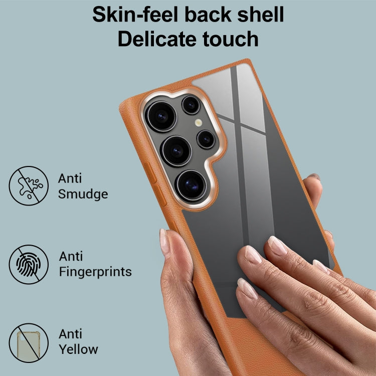 For Samsung Galaxy S25+ 5G Litchi Texture TPU Hybrid Acrylic Phone Case(Brown) - Galaxy S25+ 5G Cases by buy2fix | Online Shopping UK | buy2fix