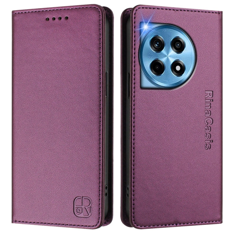 For OnePlus 12 Global RC01 Dual-Folded Magnetic Suction RFID Leather Phone Case(Violet) - OnePlus Cases by buy2fix | Online Shopping UK | buy2fix