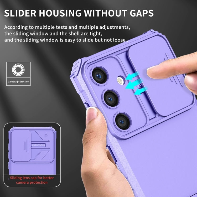 For Samsung Galaxy S25 5G Stereoscopic Holder Sliding Camshield Phone Case(Purple) - Galaxy S25 5G Cases by buy2fix | Online Shopping UK | buy2fix