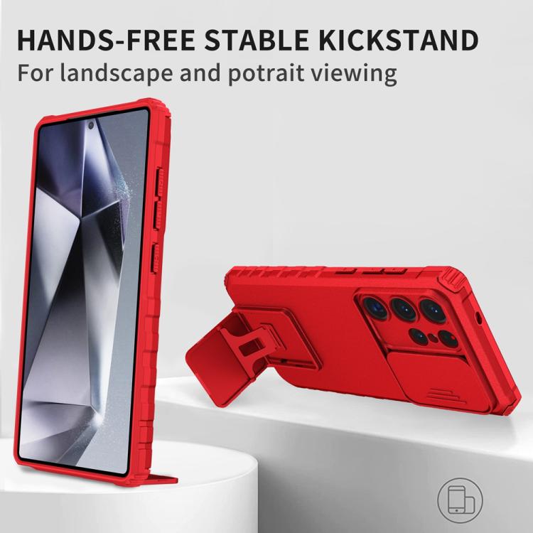 For Samsung Galaxy S25 Ultra 5G Stereoscopic Holder Sliding Camshield Phone Case(Red) - Galaxy S25 Ultra 5G Cases by buy2fix | Online Shopping UK | buy2fix