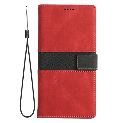 For Samsung Galaxy S25 5G Grid Stitching Leather Phone Case with Lanyard(Red) - Galaxy S25 5G Cases by buy2fix | Online Shopping UK | buy2fix