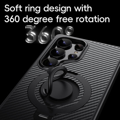 For Samsung Galaxy S25 Ultra 5G Carbon Fiber MagSafe Phone Case with 360 Degree Rotating Holder(Black Silver) - Galaxy S25 Ultra 5G Cases by buy2fix | Online Shopping UK | buy2fix