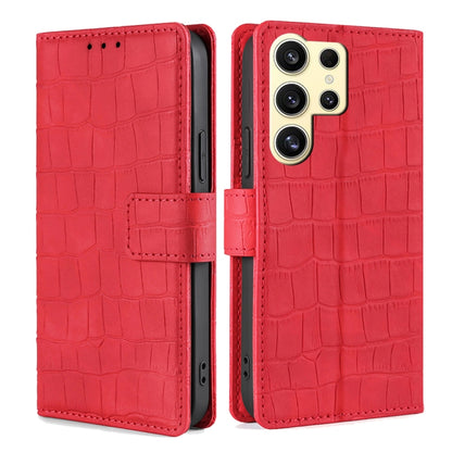 For Samsung Galaxy S25 Ultra 5G Skin Feel Crocodile Magnetic Clasp Leather Phone Case(Red) - Galaxy S25 Ultra 5G Cases by buy2fix | Online Shopping UK | buy2fix