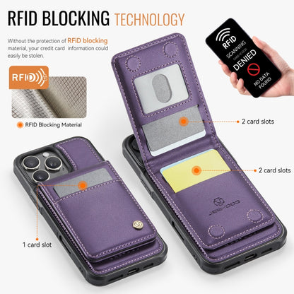 For iPhone 16 Pro JEEHOOD J06 British Style RFID MagSafe Card Bag PU Phone Case(Purple) - iPhone 16 Pro Cases by JEEHOOD | Online Shopping UK | buy2fix