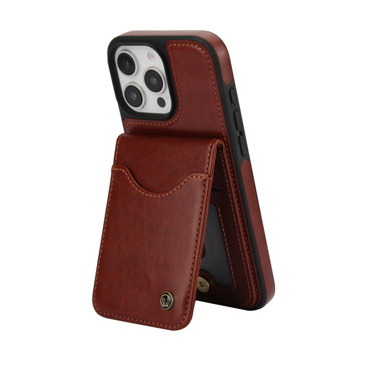 For iPhone 16 Pro Max AwQuer Vertical Flip Card Bag Holder Leather Phone Case(Brown) - iPhone 16 Pro Max Cases by Awquer | Online Shopping UK | buy2fix