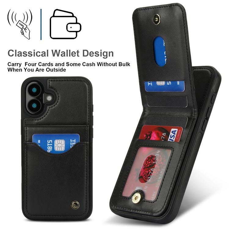 For iPhone 16 Plus AwQuer Vertical Flip Card Bag Holder Leather Phone Case(Black) - iPhone 16 Plus Cases by Awquer | Online Shopping UK | buy2fix