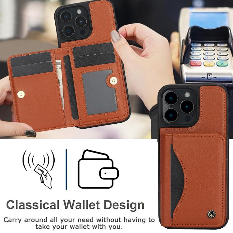 For iPhone 16 Pro Max AwQuer Horizontal Flip Card Bag Holder Leather Phone Case(Brown) - iPhone 16 Pro Max Cases by Awquer | Online Shopping UK | buy2fix