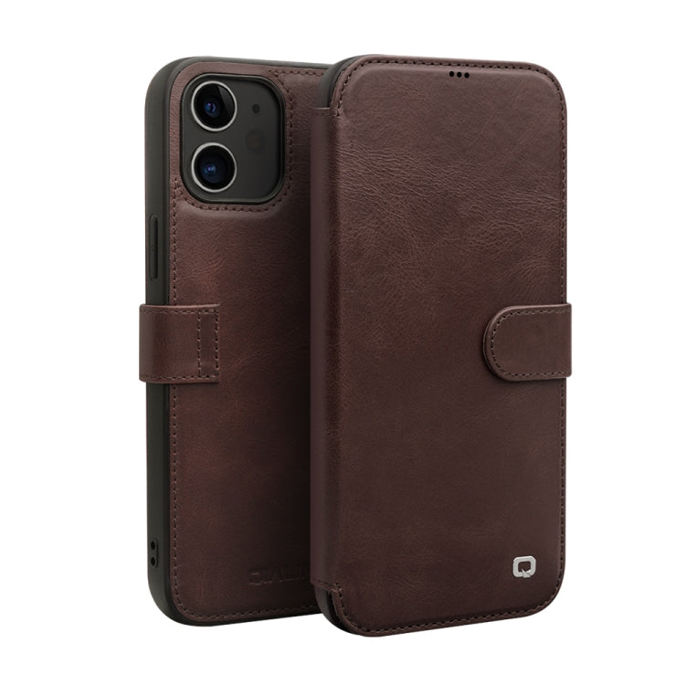 For iPhone 12 mini QIALINO Business Magnetic Horizontal Flip Leather Case with Card Slots & Wallet (Dark Brown) - iPhone 12 mini Cases by QIALINO | Online Shopping UK | buy2fix