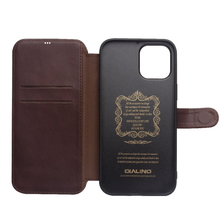 For iPhone 12 mini QIALINO Business Magnetic Horizontal Flip Leather Case with Card Slots & Wallet (Dark Brown) - iPhone 12 mini Cases by QIALINO | Online Shopping UK | buy2fix