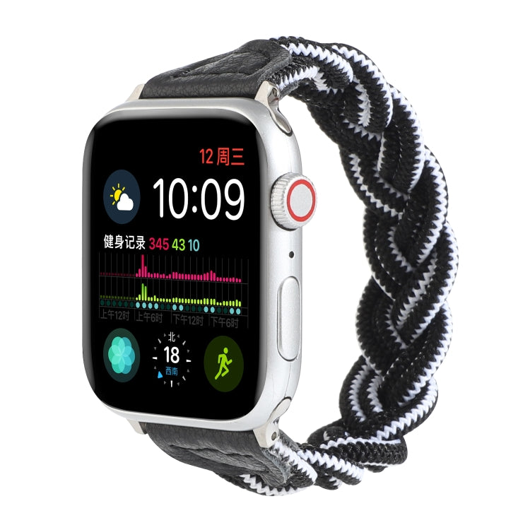 Elastic Woven Watch Band For Apple Watch Ultra 49mm&Watch Ultra 2 49mm / Series 9&8&7 45mm / SE 3&SE 2&6&SE&5&4 44mm / 3&2&1 42mm, Length:160mm(Black White) - Watch Bands by buy2fix | Online Shopping UK | buy2fix