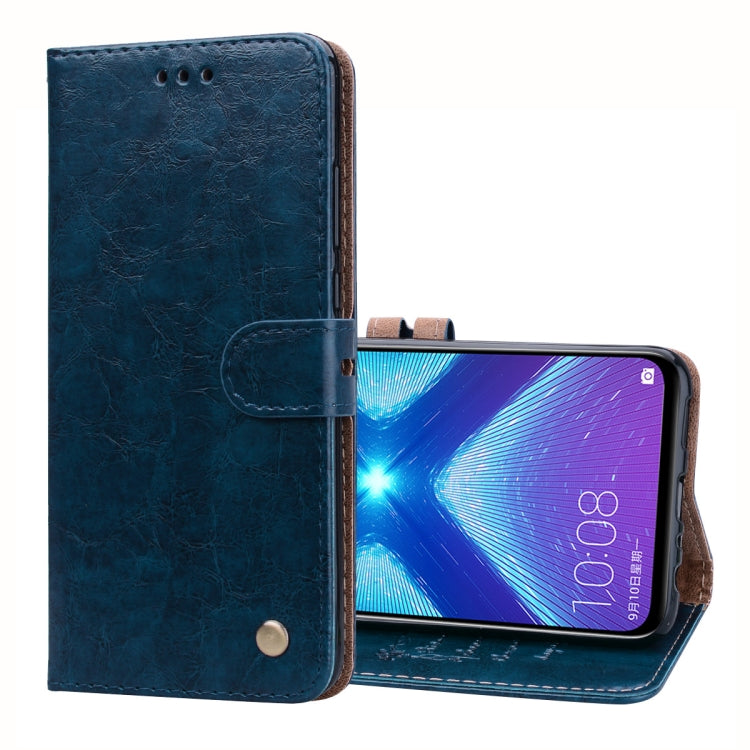 Business Style Oil Wax Texture Horizontal Flip Leather Case for Huawei Honor 8X, with Holder & Card Slots & Wallet(Blue) - Honor Cases by buy2fix | Online Shopping UK | buy2fix