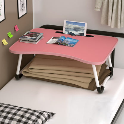 W-shaped Non-slip Legs Adjustable Folding Portable Writing Desk Laptop Desk with Card Slot(Pink) - Laptop Stand by buy2fix | Online Shopping UK | buy2fix