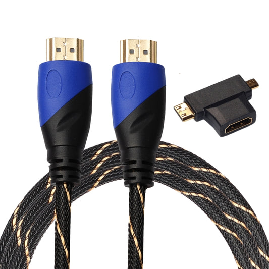 1.8m HDMI 1.4 Version 1080P Woven Net Line Blue Black Head HDMI Male to HDMI Male Audio Video Connector Cable with Mini HDMI & Micro HDMI & HDMI 3 in 1 Adapter Set - Cable by buy2fix | Online Shopping UK | buy2fix