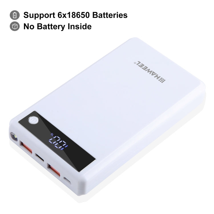 HAWEEL DIY 6 x 18650 Battery 24W Fast Charge Power Bank Box Case with Display, Not Include Battery (White) - Power Bank Box by HAWEEL | Online Shopping UK | buy2fix