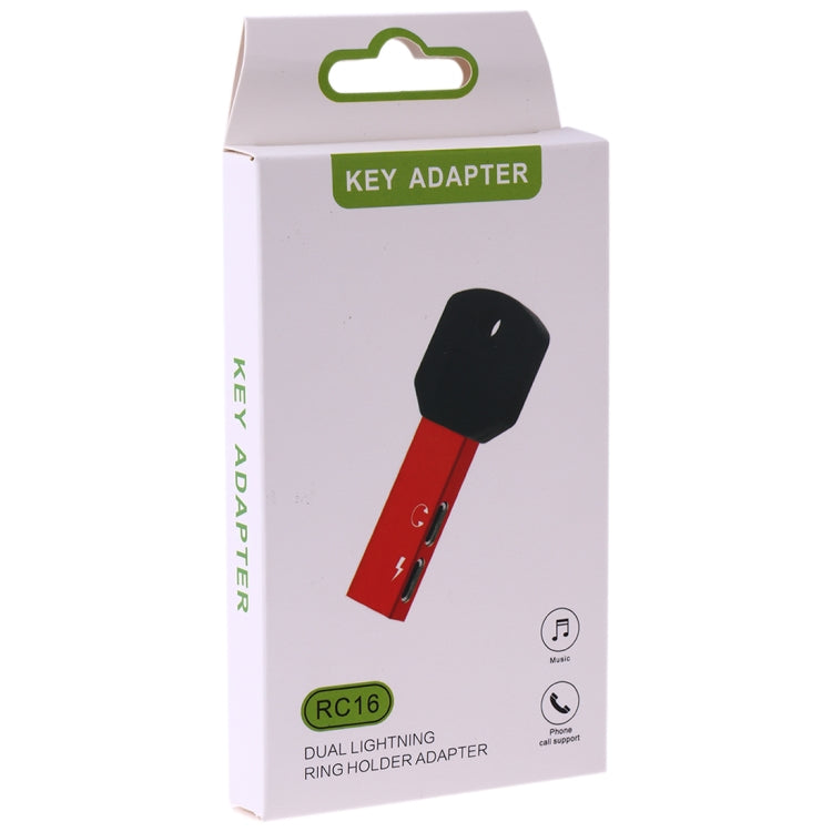 RC16 Dual 8 Pin Female to 8 Pin Male Key Shape Mini Portable Audio & Charge Adapter(Black) - Converter & Adapter by buy2fix | Online Shopping UK | buy2fix