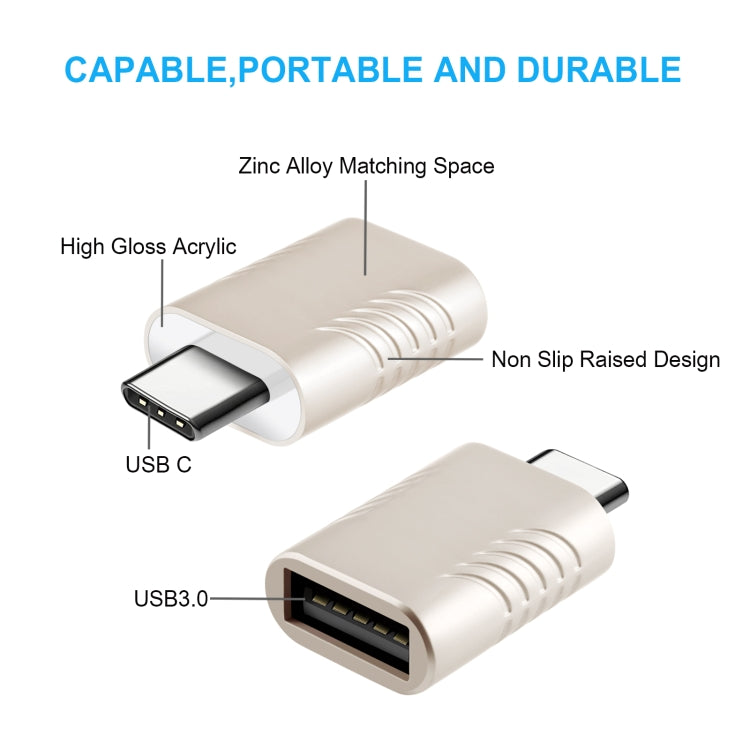 2 PCS SBT-148 USB-C / Type-C Male to USB 3.0 Female Zinc Alloy Adapter(Champagne Gold) - Converter & Adapter by buy2fix | Online Shopping UK | buy2fix