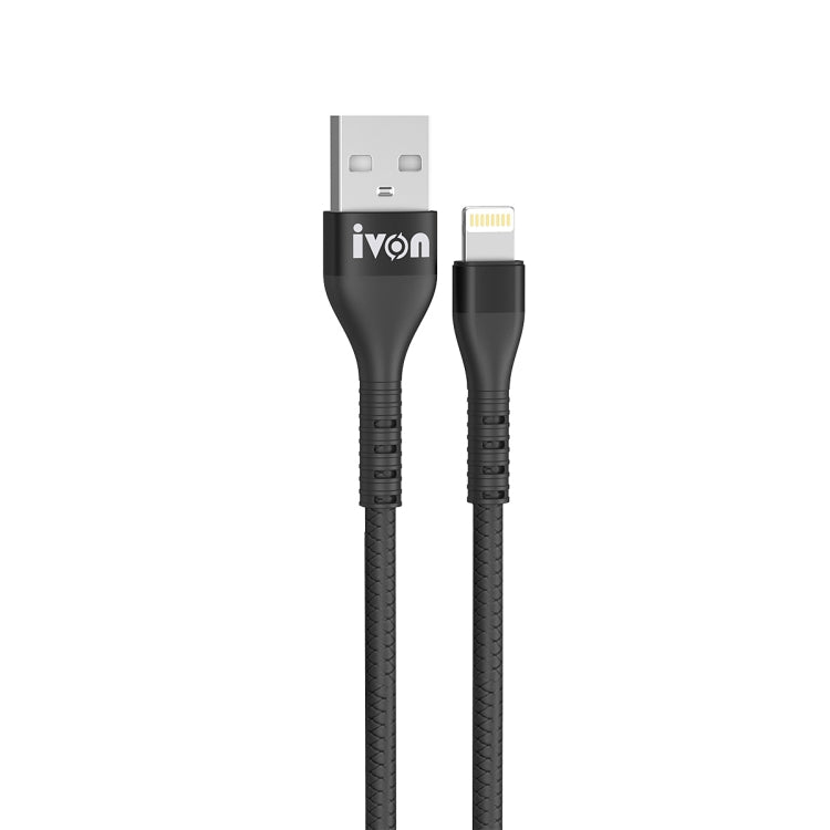 IVON CA92 2.4A Max USB to 8 Pin Rubber Fast Charging Data Cable, Length: 1.5m (Black) - Normal Style Cable by IVON | Online Shopping UK | buy2fix