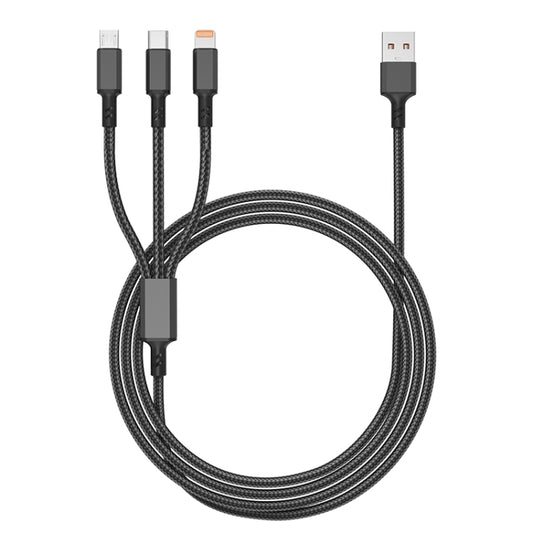 Orange Plug 3A 3 in 1 USB to Type-C / 8 Pin / Micro USB Fast Charging Cable, Cable Length: 1.2m(Black) - Multifunction Cable by buy2fix | Online Shopping UK | buy2fix