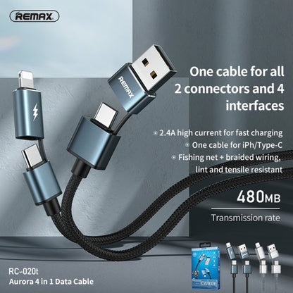 REMAX RC-020t 2.4A Aurora Series 4 in 1 8 Pin + USB +2 x Type-C Data Snyc Charging Cable, Cable Length: 1m(Silver) - Multifunction Cable by REMAX | Online Shopping UK | buy2fix