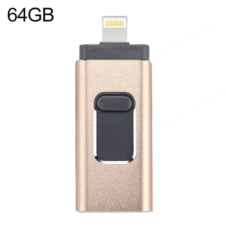 easyflash RQW-01B 3 in 1 USB 2.0 & 8 Pin & Micro USB 64GB Flash Drive(Gold) - U Disk & Card Reader by buy2fix | Online Shopping UK | buy2fix