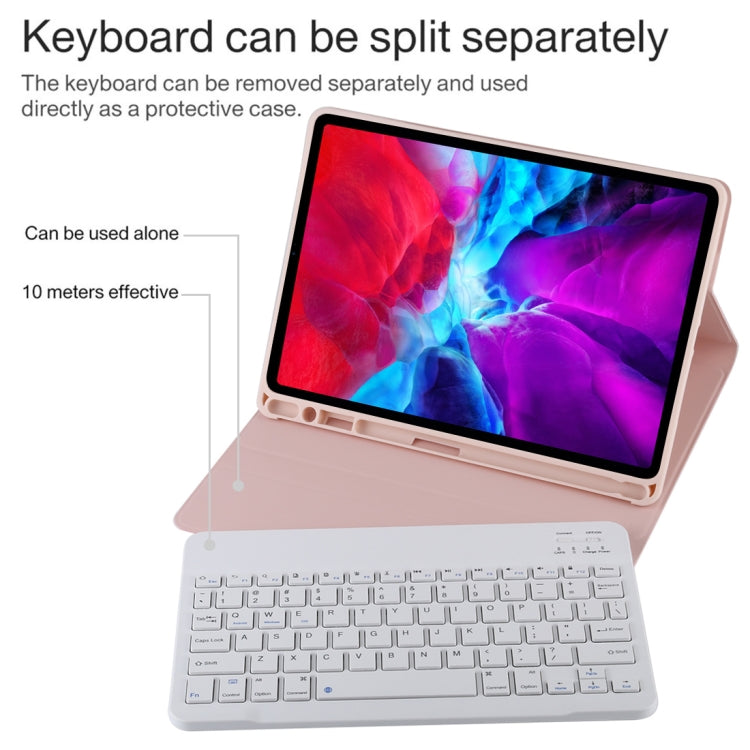 TG11B Detachable Bluetooth White Keyboard + Microfiber Leather Tablet Case for iPad Pro 11 inch (2020), with Pen Slot & Holder (Pink) - For iPad Pro by buy2fix | Online Shopping UK | buy2fix