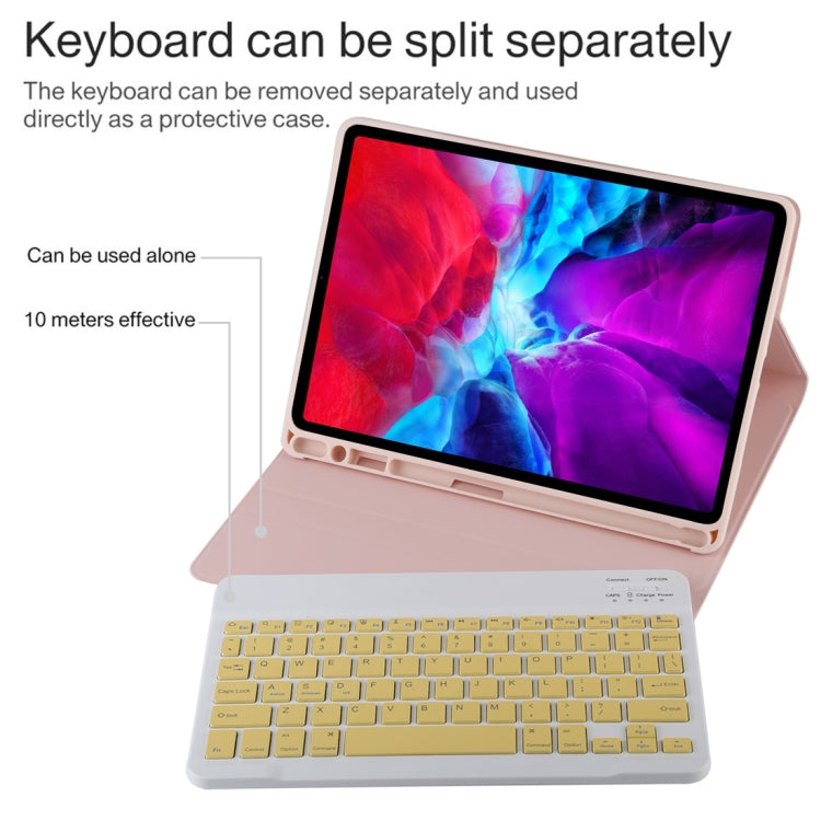 TG11B Detachable Bluetooth Yellow Keyboard + Microfiber Leather Tablet Case for iPad Pro 11 inch (2020), with Pen Slot & Holder (Pink) - For iPad Pro by buy2fix | Online Shopping UK | buy2fix