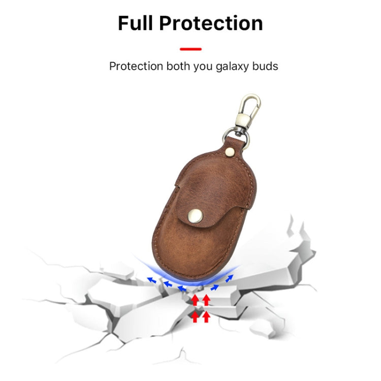 CF1109 For Galaxy Buds Crazy Horse Texture Clamshell Earphone Protective Leather Case with Hook (Brown) - Samsung Earphone Case by buy2fix | Online Shopping UK | buy2fix