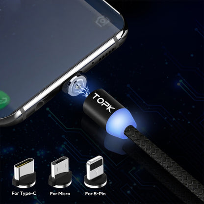 TOPK AM23 2m 2.1A Output USB to 8 Pin + USB-C / Type-C + Micro USB Mesh Braided Magnetic Charging Cable with LED Indicator(Black) - Charging Cable & Head by TOPK | Online Shopping UK | buy2fix