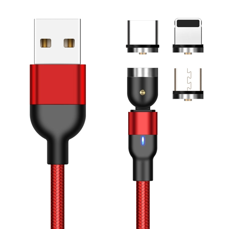 1m 2A Output 3 in 1 USB to 8 Pin + USB-C / Type-C + Micro USB Nylon Braided Rotate Magnetic Charging Cable (Red) - Charging Cable & Head by buy2fix | Online Shopping UK | buy2fix