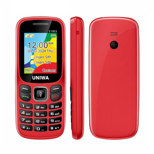 UNIWA E1803 Elder Keypad Phone, 1.77 inch SC6531E, LED Flashlight, 21 Keys, Network: 2G, EU Plug (Red) - UNIWA by UNIWA | Online Shopping UK | buy2fix