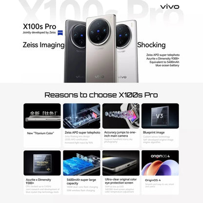 vivo X100s Pro, Triple Back Cameras, 12GB+256GB, Face ID / Fingerprint Identification, 6.78 inch Android 14 OriginOS 4 Dimensity 9300+ Octa Core, OTG, NFC, Network: 5G, Support Google Play (Black) - vivo by vivo | Online Shopping UK | buy2fix