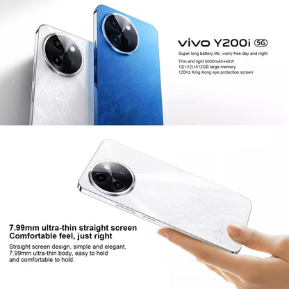 vivo Y200i, Dual Back Cameras, 12GB+512GB, Face ID Screen Fingerprint Identification, 6.72 inch Android 14.0 OriginOS 4 Snapdragon 4 Gen 2 Octa Core 2.2GHz, OTG, Network: 5G, Support Google Play (Blue) - vivo by vivo | Online Shopping UK | buy2fix