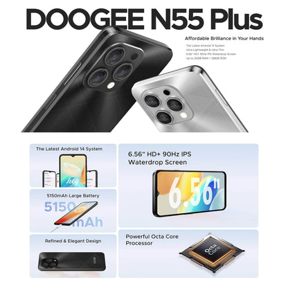 [HK Warehouse] DOOGEE N55 Plus, 8GB+128GB, 6.56 inch Android 14 Spreadtrum T606 Octa Core, Network: 4G, OTG (Silver) - DOOGEE by DOOGEE | Online Shopping UK | buy2fix