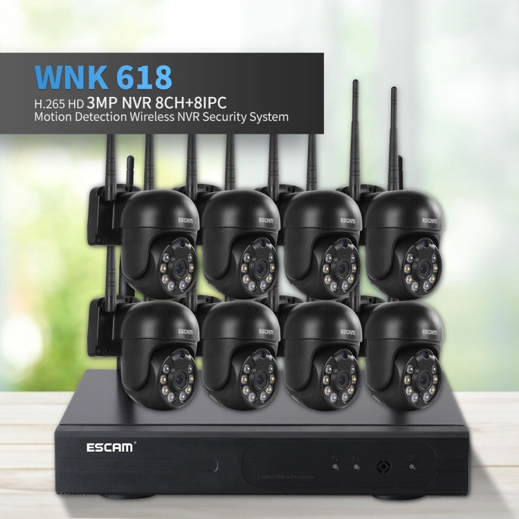 ESCAM WNK618 3.0 Million Pixels 8-channel Wireless Dome Camera HD NVR Security System, Support Motion Detection & Two-way Audio & Full-color Night Vision & TF Card, EU Plug - Dome Camera by ESCAM | Online Shopping UK | buy2fix