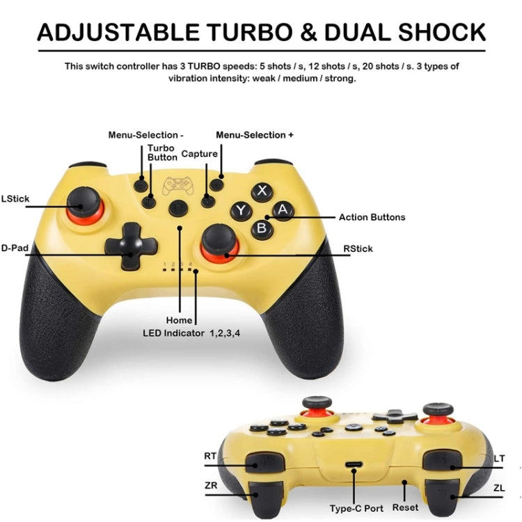 6-axis Bluetooth Joypad Gamepad Game Controller for Switch Pro(Yellow) - Gamepads by buy2fix | Online Shopping UK | buy2fix