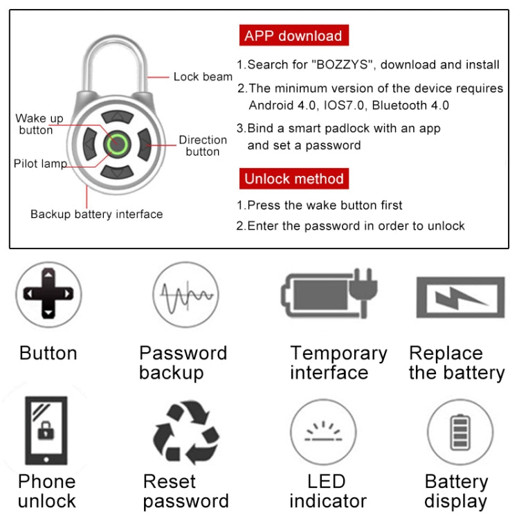 Intelligent Bluetooth Key Password Padlock Remote Unlocking for iOS / Android - Padlocks by buy2fix | Online Shopping UK | buy2fix