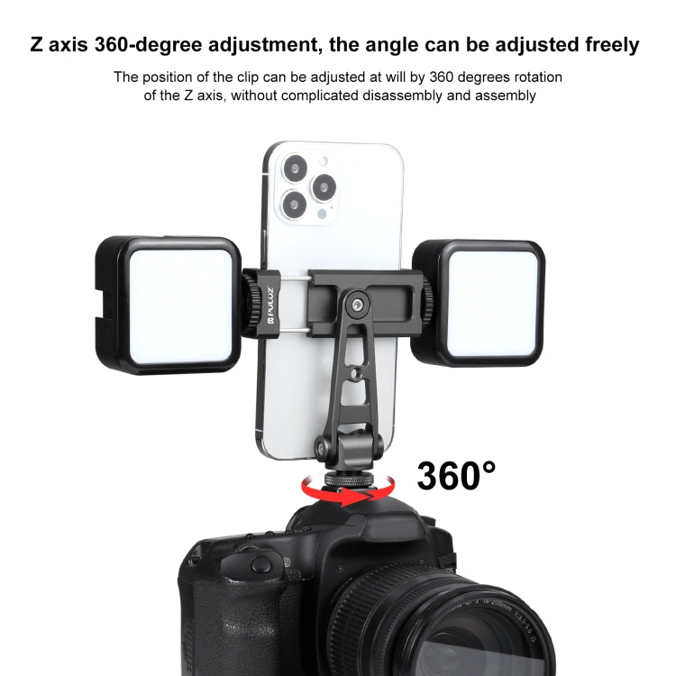 PULUZ Z-axis 360 Rotation Cold Shoes Aluminum Alloy Phone Clamp Holder Bracket (Black) - Desktop Holder by PULUZ | Online Shopping UK | buy2fix