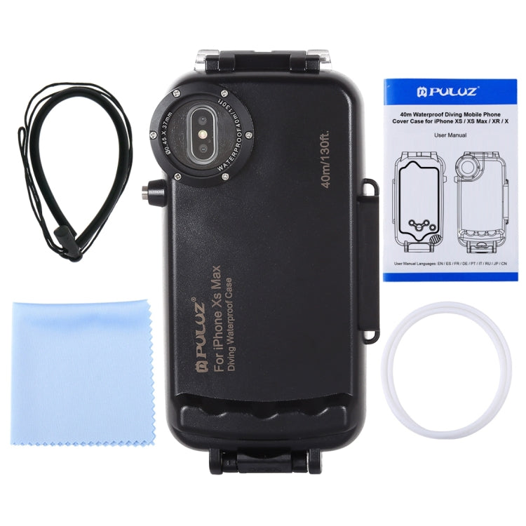 For iPhone XS Max PULUZ 40m/130ft Waterproof Diving Case, Photo Video Taking Underwater Housing Cover(Black) - More iPhone Cases by PULUZ | Online Shopping UK | buy2fix