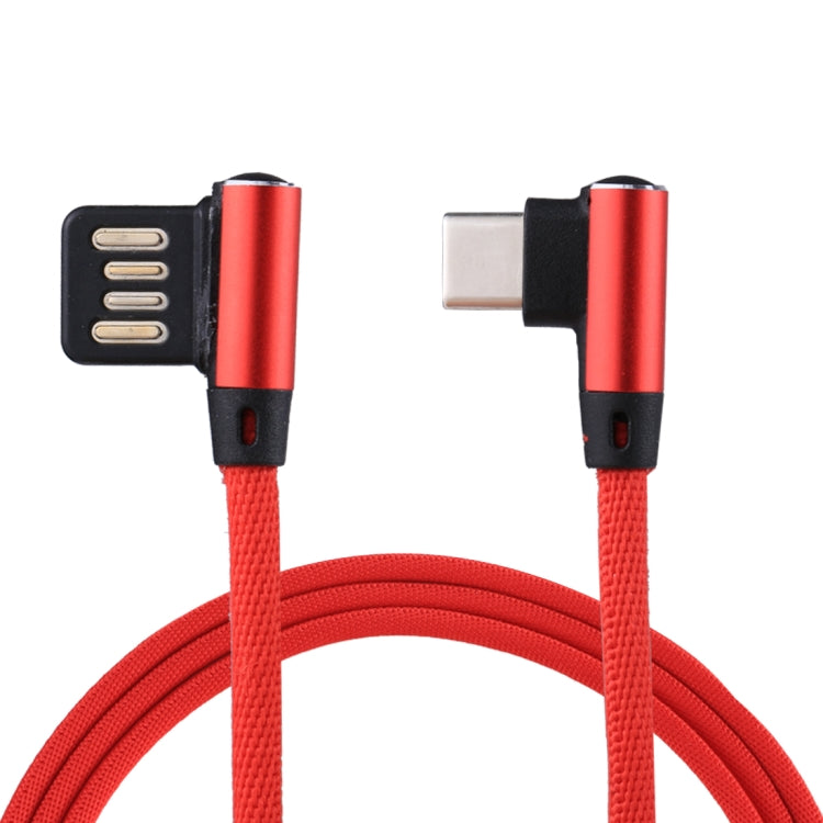 1m 2.4A Output USB to USB-C / Type-C Double Elbow Design Nylon Weave Style Data Sync Charging Cable(Red) - USB-C & Type-C Cable by buy2fix | Online Shopping UK | buy2fix