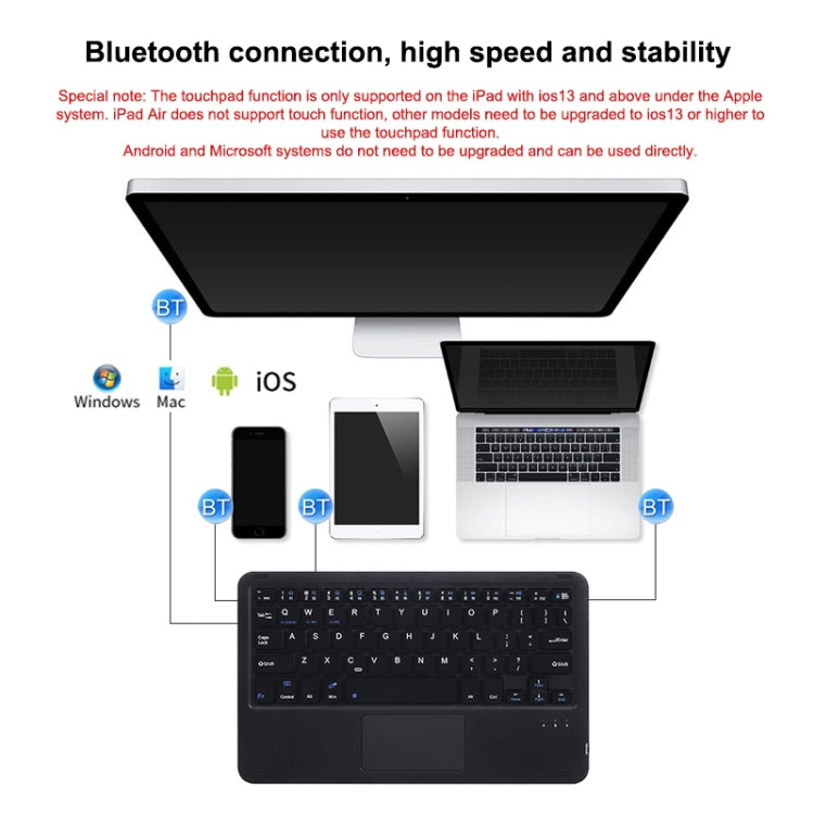 HB119B 10 inch Universal Tablet Wireless Bluetooth Keyboard with Touch Panel (Black) - Universal Keyboard by buy2fix | Online Shopping UK | buy2fix