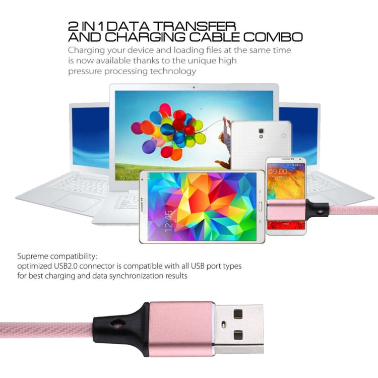 1m 2A Output USB to USB-C / Type-C Nylon Weave Style Data Sync Charging Cable(Pink) - USB-C & Type-C Cable by buy2fix | Online Shopping UK | buy2fix