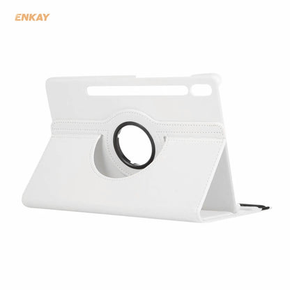 ENKAY for Samsung Galaxy Tab S8 / Galaxy Tab S7 11.0 T870 / T875 ENK-8012 360 Degree Rotation Litchi Texture Horizontal Flip PU Leather Smart Case with Holder & Sleep / Wake-up(White) - Galaxy Tab S8 Cases by ENKAY | Online Shopping UK | buy2fix