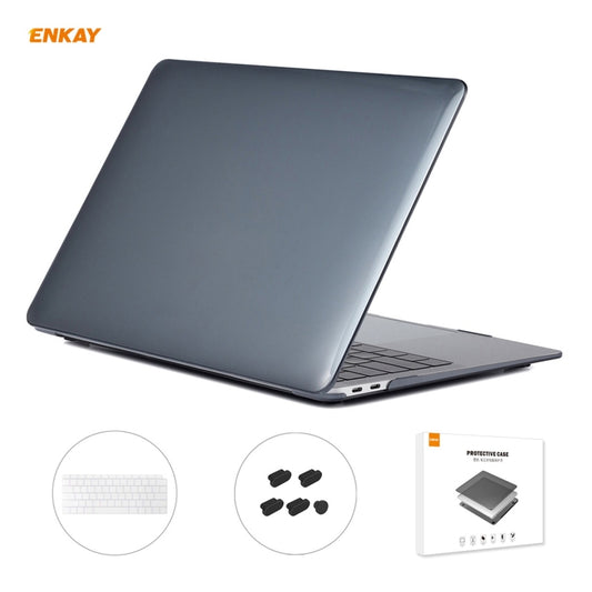 ENKAY 3 in 1 Crystal Laptop Protective Case + US Version TPU Keyboard Film + Anti-dust Plugs Set for MacBook Air 13.3 inch A1932 (2018)(Black) - MacBook Air Cases by WIWU | Online Shopping UK | buy2fix