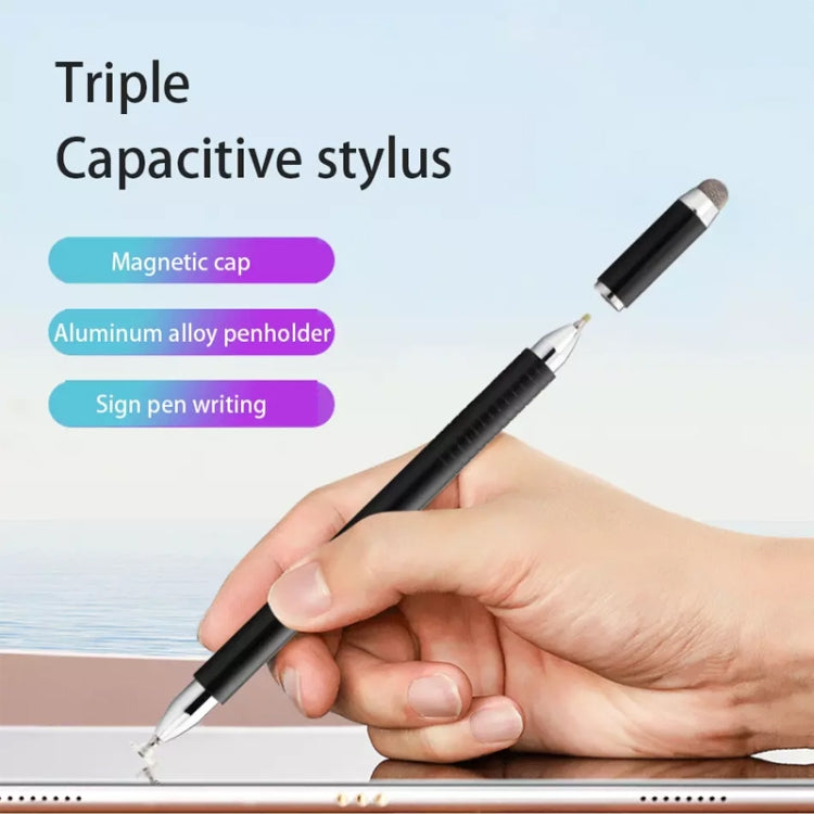 AT-32 3-in-1 Precision Sucker Capacitive Pen + Conductive Cloth Head + Handwriting Signature Pen Mobile Phone Touch Screen Pen with 2 Pen Head(Silver) - Stylus Pen by buy2fix | Online Shopping UK | buy2fix