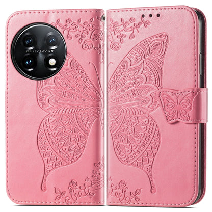 For OnePlus 11 Butterfly Love Flower Embossed Flip Leather Phone Case(Pink) - OnePlus Cases by buy2fix | Online Shopping UK | buy2fix