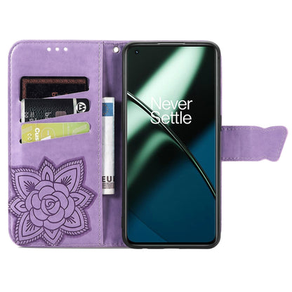 For OnePlus 11 Butterfly Love Flower Embossed Flip Leather Phone Case(Light Purple) - OnePlus Cases by buy2fix | Online Shopping UK | buy2fix