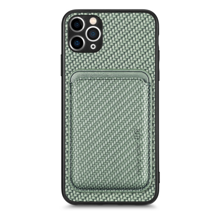 For iPhone 11 Carbon Fiber Leather Card Magsafe Magnetic Phone Case(Green) - iPhone 11 Pro Cases by buy2fix | Online Shopping UK | buy2fix