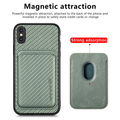 For iPhone X / XS Carbon Fiber Leather Card Magsafe Magnetic Phone Case(Green) - More iPhone Cases by buy2fix | Online Shopping UK | buy2fix