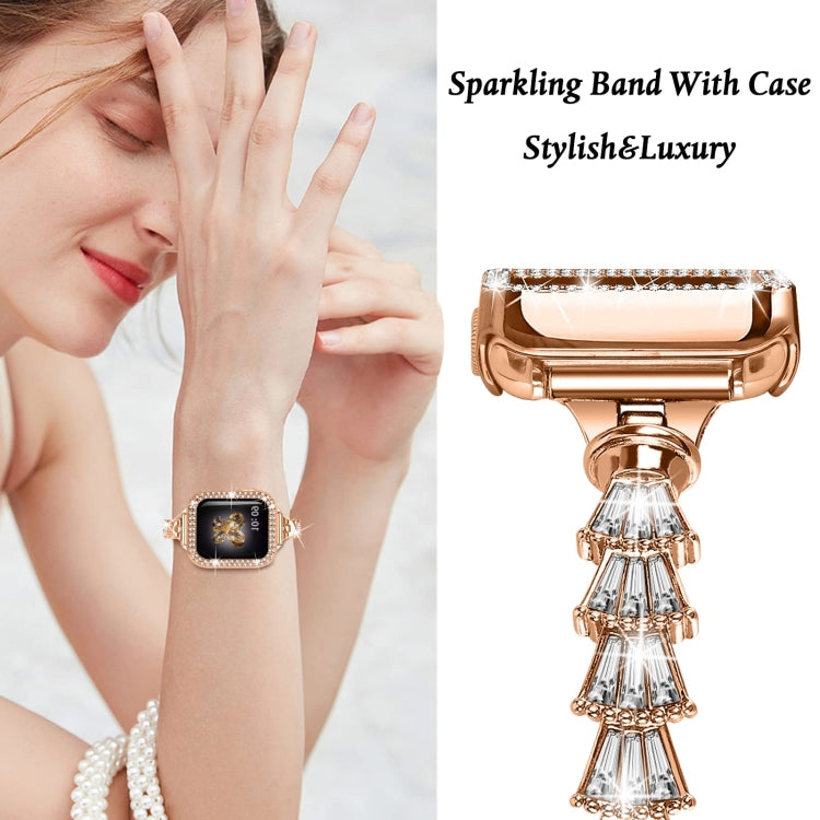 Zinc Alloy Diamond Crown Bracelet Watch Band For Apple Watch Ultra 49mm / Series 8&7 45mm(Rose Gold) - Watch Bands by buy2fix | Online Shopping UK | buy2fix